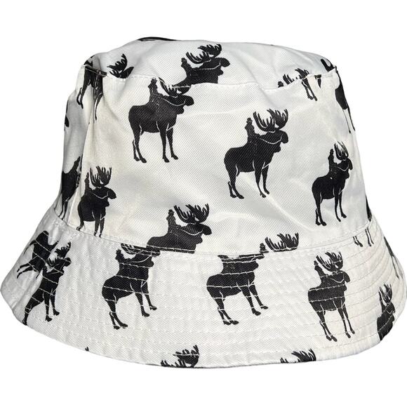 Archer Roose Moose Elk Reversible Bucket Hat Unisex Cap Beach White & Black NEW - Picture 3 of 9